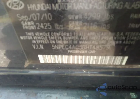 2011 Hyundai Sonata Se from USA, damaged, VIN 5NPEC4AC3BH148579